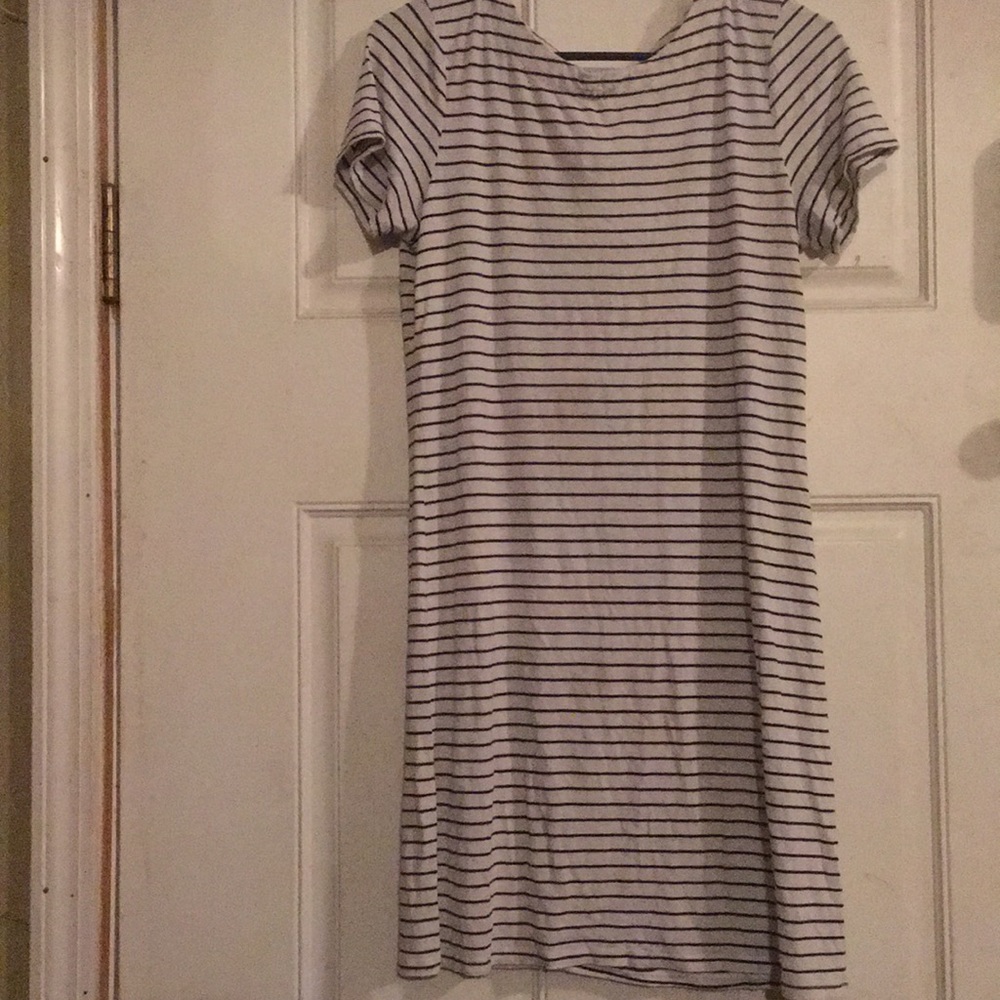 A black and white striped dress